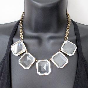 ✨🧊 Vintage J CREW Necklace Bold Chunky Clear Faceted Glass Statement